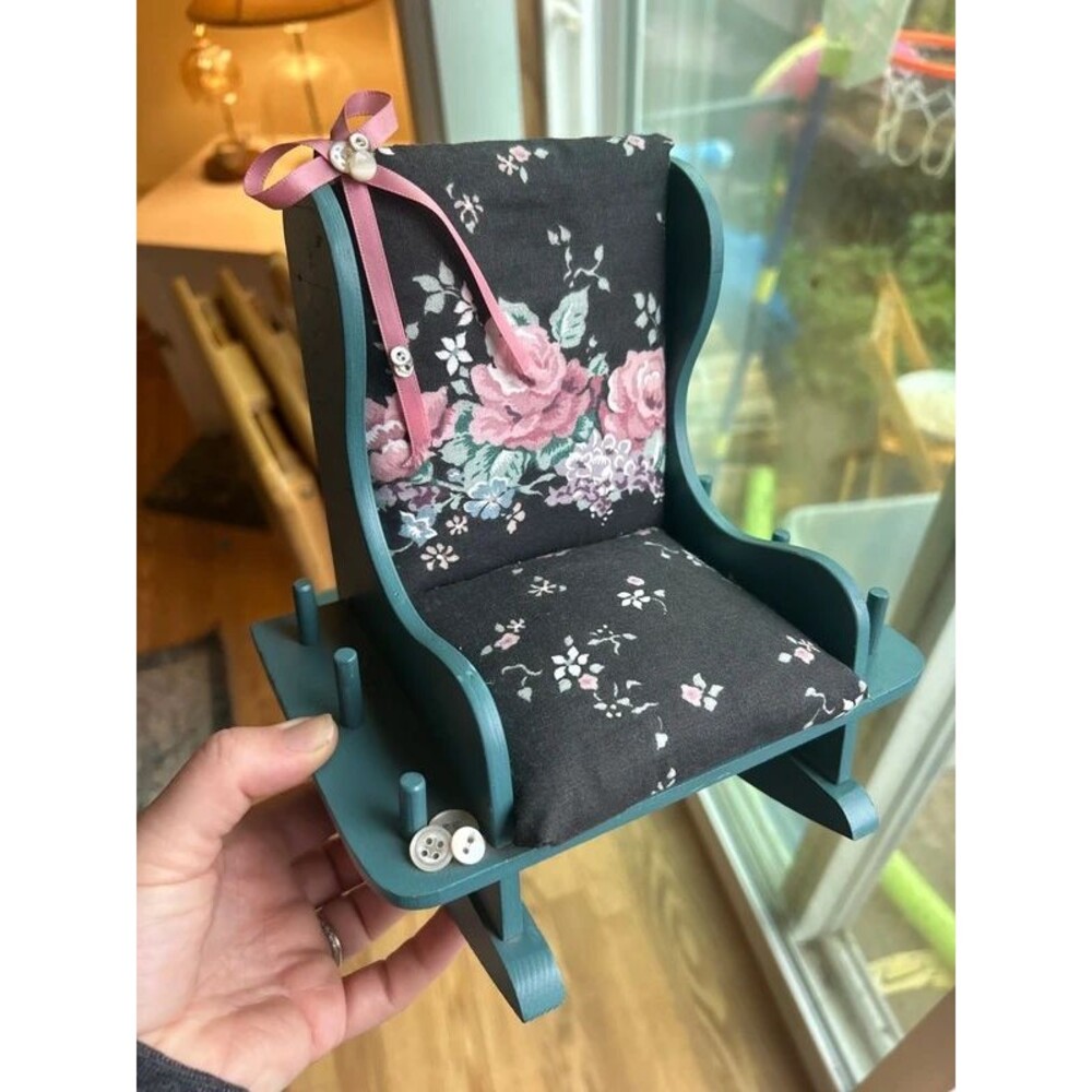 Vintage Wooden Rocking Chair Sewing Caddy & Thread Holder